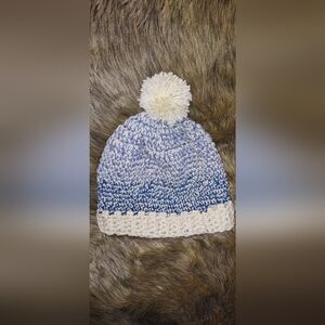 Cozy Crochet Blue and White Multi Slouchy Beanie Osfm